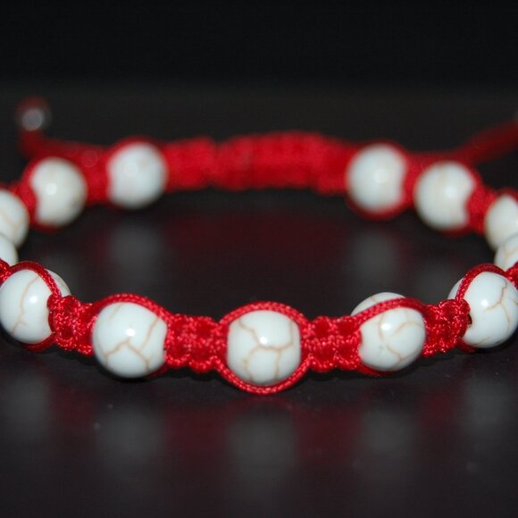 White Howlite Bracelet,Red String Shamballa Bracelet,Drawstring Bracelet - Picture 2 of 2